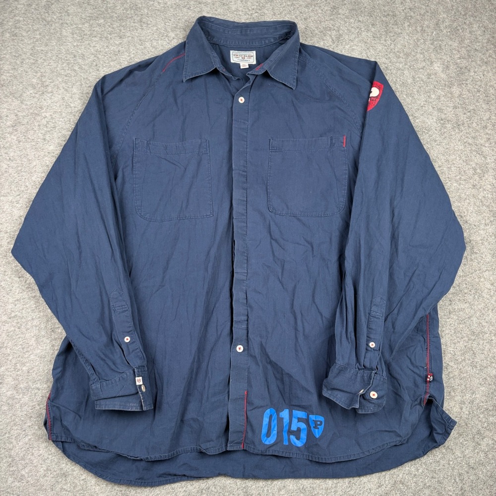 Phat Farm Button Up Shirt Mens 4XL Navy Blue Y2K Streetwear Graphic Long Sleeve